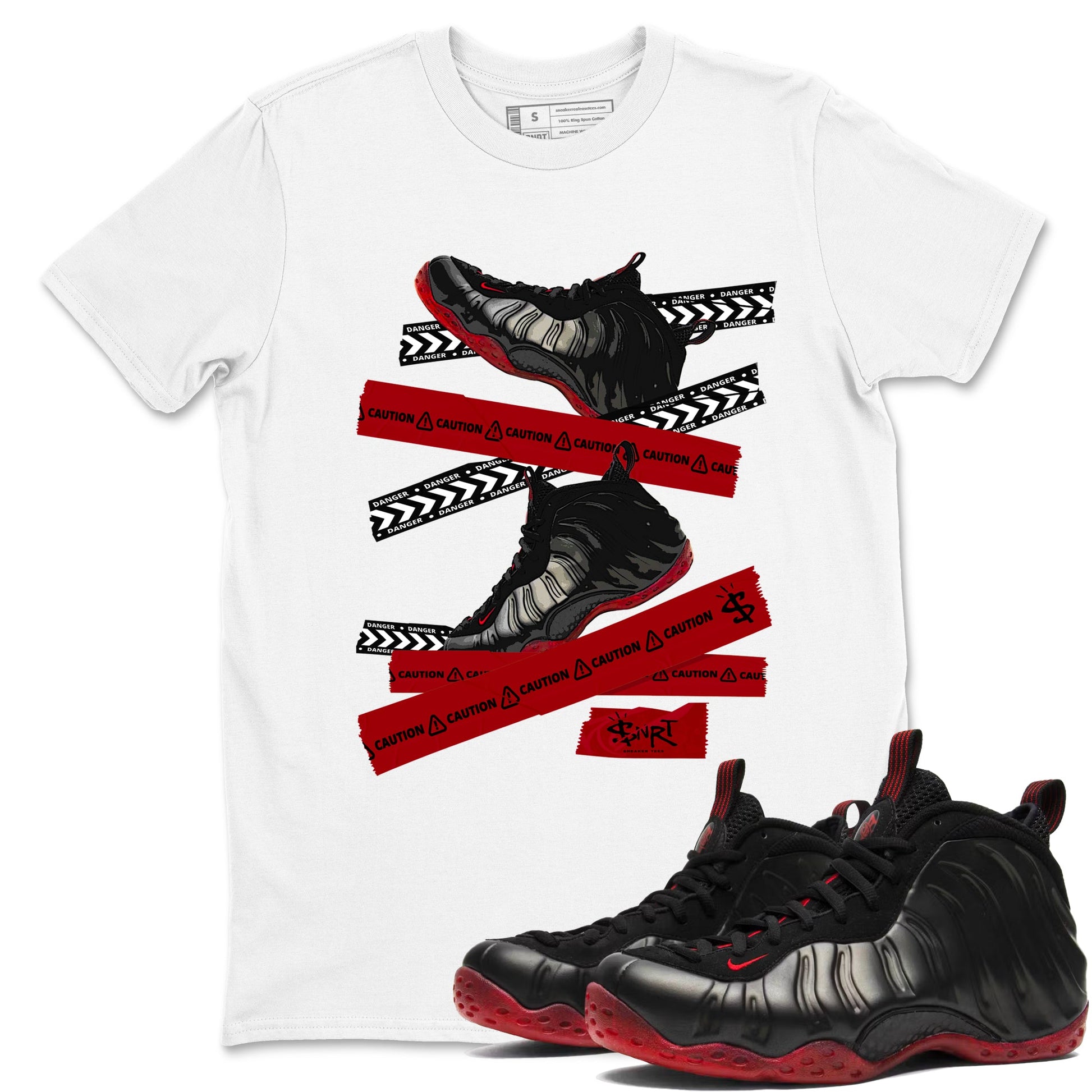 Sneaker Threads – Sneaker Threads To Match Air Foamposite Cough Drop Shoes – Caution Tape Tee White 1