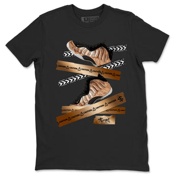 Foams One Metallic Copper shirts to match jordans Caution Tape sneaker match tees Air Foamposite One Metallic Copper match shoes to clothes SNRT Sneaker Tees unisex cotton Black 2 shirts