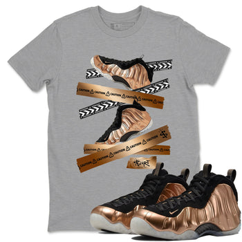 Foams One Metallic Copper shirts to match jordans Caution Tape sneaker match tees Air Foamposite One Metallic Copper match shoes to clothes SNRT Sneaker Tees unisex cotton Heather Grey 1 shirts