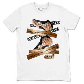 Foams One Metallic Copper shirts to match jordans Caution Tape sneaker match tees Air Foamposite One Metallic Copper match shoes to clothes SNRT Sneaker Tees unisex cotton White 2 shirts