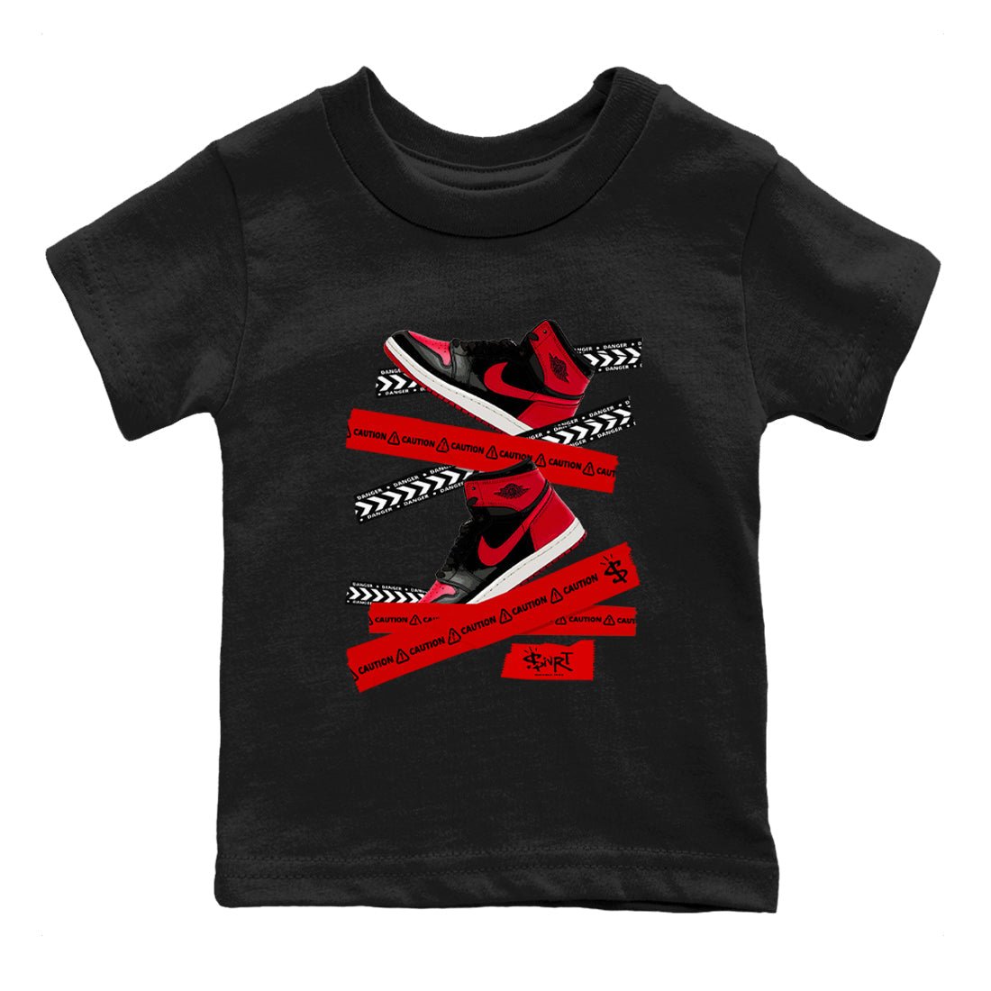 1s '85 Bred shirts to match jordans Caution Tape best t shirts to wear with jordans Air Jordan 1 Retro HIgh OG '85 Bred match shoes to clothes SNRT Sneaker Tees Youth Baby Black 2 tee