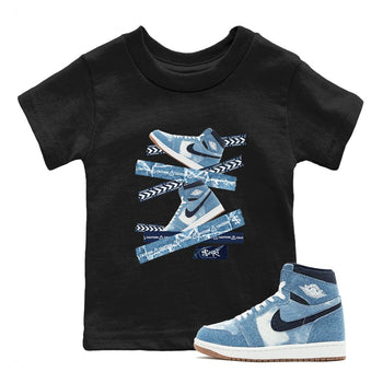 1s Denim shirts to match jordans Caution Tape sneaker match tees Air Jordan 1 Denim SNRT Sneaker Tees streetwear brand Baby and Youth Black 1 cotton tee