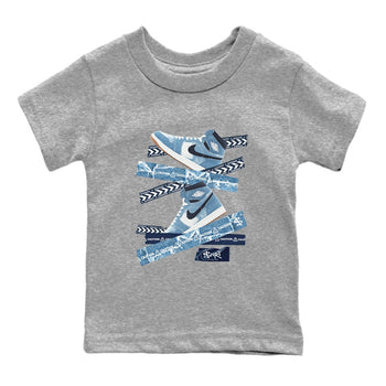 1s Denim shirts to match jordans Caution Tape sneaker match tees Air Jordan 1 Denim SNRT Sneaker Tees streetwear brand Baby and Youth Heather Grey 2 cotton tee