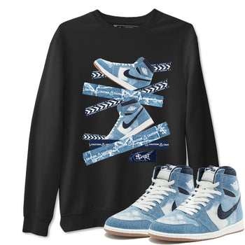 1s Denim shirts to match jordans Caution Tape sneaker match tees Air Jordan 1 Denim SNRT Sneaker Tees streetwear brand Black 1 unisex cotton tee