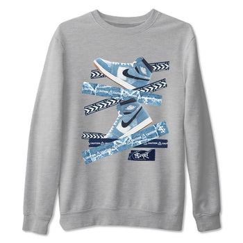 1s Denim shirts to match jordans Caution Tape sneaker match tees Air Jordan 1 Denim SNRT Sneaker Tees streetwear brand Heather Grey 2 unisex cotton tee
