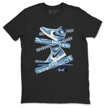 1s Denim shirts to match jordans Caution Tape sneaker match tees Air Jordan 1 Denim SNRT Sneaker Tees streetwear brand Black 2 unisex cotton tee