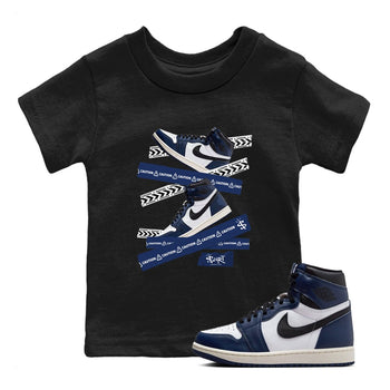 1s Midnight Navy shirts to match jordans Caution Tape sneaker match tees Air Jordan 1 Midnight Navy match shoes to clothes SNRT Sneaker Tees Youth Baby Black 1 tee