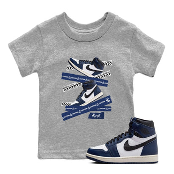 1s Midnight Navy shirts to match jordans Caution Tape sneaker match tees Air Jordan 1 Midnight Navy match shoes to clothes SNRT Sneaker Tees Youth Baby Heather Grey 1 tee