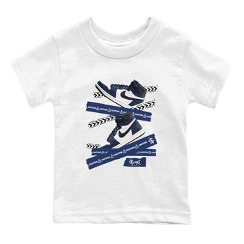 1s Midnight Navy shirts to match jordans Caution Tape sneaker match tees Air Jordan 1 Midnight Navy match shoes to clothes SNRT Sneaker Tees Youth Baby White 2 tee