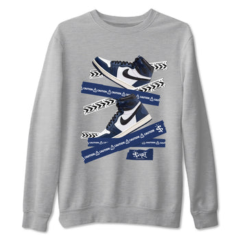 1s Midnight Navy shirts to match jordans Caution Tape sneaker match tees Air Jordan 1 Midnight Navy match shoes to clothes SNRT Sneaker Tees unisex cotton Heather Grey 2 shirts