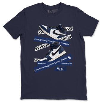 1s Midnight Navy shirts to match jordans Caution Tape sneaker match tees Air Jordan 1 Midnight Navy match shoes to clothes SNRT Sneaker Tees unisex cotton Navy 2 shirts