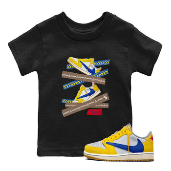 1s Travis Scott Canary shirt to match jordans Caution Tape sneaker tees Air Jordan 1 Travis Scott Canary SNRT sneaker release tees baby toddler Black 1 cotton Shirt