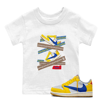 1s Travis Scott Canary shirt to match jordans Caution Tape sneaker tees Air Jordan 1 Travis Scott Canary SNRT sneaker release tees baby toddler White 1 cotton Shirt