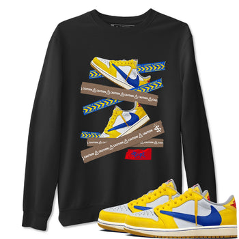 1s Travis Scott Canary shirt to match jordans Caution Tape sneaker tees Air Jordan 1 Travis Scott Canary SNRT Sneaker Release Tees unisex cotton Black 1 crew neck shirt