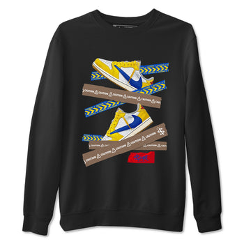1s Travis Scott Canary shirt to match jordans Caution Tape sneaker tees Air Jordan 1 Travis Scott Canary SNRT Sneaker Release Tees unisex cotton Black 2 crew neck shirt
