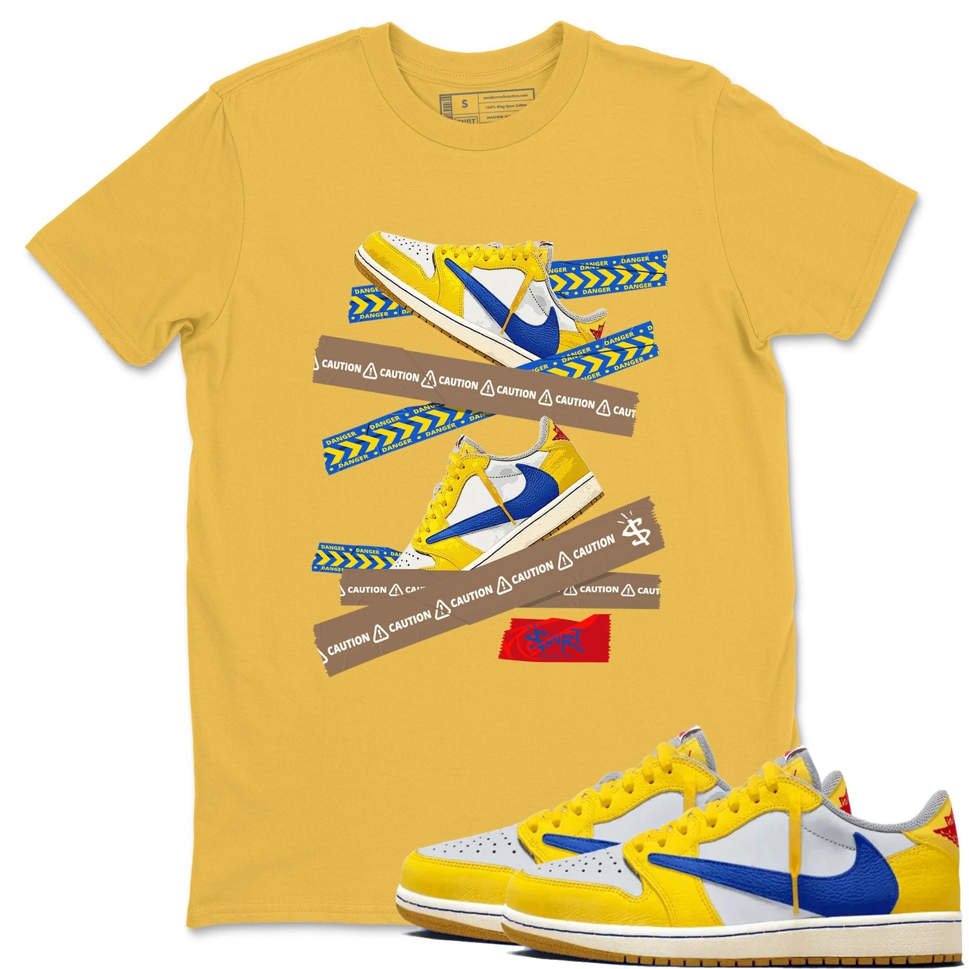 1s Travis Scott Canary shirt to match jordans Caution Tape sneaker tees Air Jordan 1 Travis Scott Canary SNRT Sneaker Release Tees unisex cotton Daisy 1 crew neck shirt