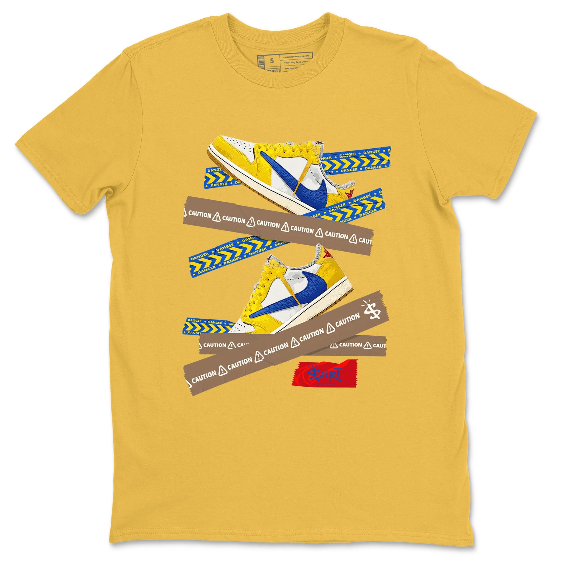 1s Travis Scott Canary shirt to match jordans Caution Tape sneaker tees Air Jordan 1 Travis Scott Canary SNRT Sneaker Release Tees unisex cotton Daisy 2 crew neck shirt
