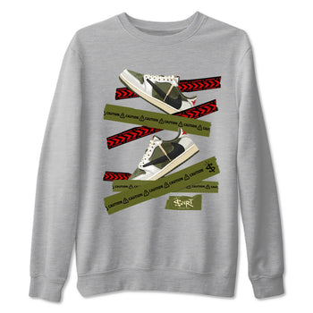 Jordan 1 Olive t shirts to match sneakers Caution Tape sneaker match tees Air Jordan 1 Low x Travis Scott Reverse Olive tee SNRT Sneaker Tees unisex cotton Heather Grey 2 shirts