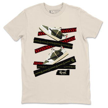 Jordan 1 Olive t shirts to match sneakers Caution Tape sneaker match tees Air Jordan 1 Low x Travis Scott Reverse Olive tee SNRT Sneaker Tees unisex cotton Natural 2 shirts