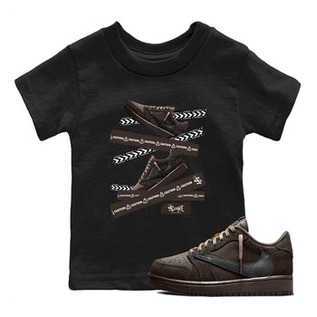 AJ1 Travis Scott Velvet Brown and Dark Mocha shirts to match jordans Caution Tape sneaker match tees 1s Travis Scott Velvet Brown match shoes to clothes SNRT Sneaker Tees Youth Baby Black 1 tee