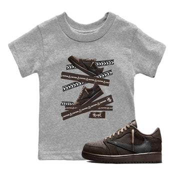 AJ1 Travis Scott Velvet Brown and Dark Mocha shirts to match jordans Caution Tape sneaker match tees 1s Travis Scott Velvet Brown match shoes to clothes SNRT Sneaker Tees Youth Baby Heather Grey 1 tee