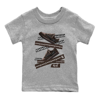 AJ1 Travis Scott Velvet Brown and Dark Mocha shirts to match jordans Caution Tape sneaker match tees 1s Travis Scott Velvet Brown match shoes to clothes SNRT Sneaker Tees Youth Baby Heather Grey 2 tee