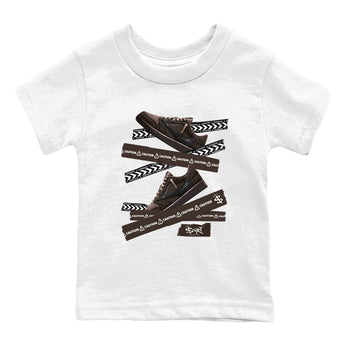 AJ1 Travis Scott Velvet Brown and Dark Mocha shirts to match jordans Caution Tape sneaker match tees 1s Travis Scott Velvet Brown match shoes to clothes SNRT Sneaker Tees Youth Baby White 2 tee