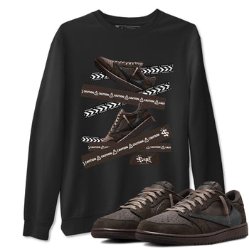 AJ1 Travis Scott Velvet Brown and Dark Mocha shirts to match jordans Caution Tape sneaker match tees 1s Travis Scott Velvet Brown match shoes to clothes SNRT Sneaker Tees unisex cotton Black 1 shirts