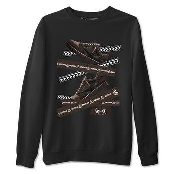 AJ1 Travis Scott Velvet Brown and Dark Mocha shirts to match jordans Caution Tape sneaker match tees 1s Travis Scott Velvet Brown match shoes to clothes SNRT Sneaker Tees unisex cotton Black 2 shirts