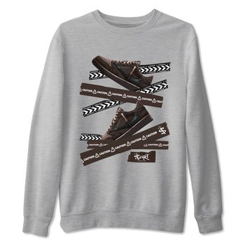 AJ1 Travis Scott Velvet Brown and Dark Mocha shirts to match jordans Caution Tape sneaker match tees 1s Travis Scott Velvet Brown match shoes to clothes SNRT Sneaker Tees unisex cotton Heather Grey 2 shirts