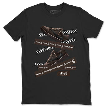 AJ1 Travis Scott Velvet Brown and Dark Mocha shirts to match jordans Caution Tape sneaker match tees 1s Travis Scott Velvet Brown match shoes to clothes SNRT Sneaker Tees unisex cotton Black 2 shirts