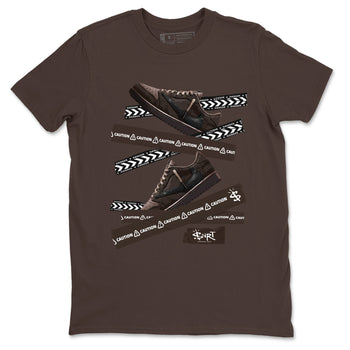 AJ1 Travis Scott Velvet Brown and Dark Mocha shirts to match jordans Caution Tape sneaker match tees 1s Travis Scott Velvet Brown match shoes to clothes SNRT Sneaker Tees unisex cotton Dark Chocolate 2 shirts