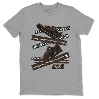 AJ1 Travis Scott Velvet Brown and Dark Mocha shirts to match jordans Caution Tape sneaker match tees 1s Travis Scott Velvet Brown match shoes to clothes SNRT Sneaker Tees unisex cotton Heather Grey 2 shirts