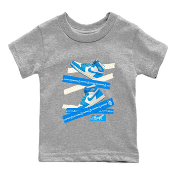 1s High OG UNC Reimagined shirts to match jordans Caution Tape graphic tees Air Jordan 1 UNC Reimagined match shoes to clothes SNRT Sneaker Tees Youth Baby Heather Grey 2 tee