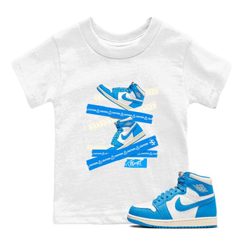 1s High OG UNC Reimagined shirts to match jordans Caution Tape graphic tees Air Jordan 1 UNC Reimagined match shoes to clothes SNRT Sneaker Tees Youth Baby White 1 tee