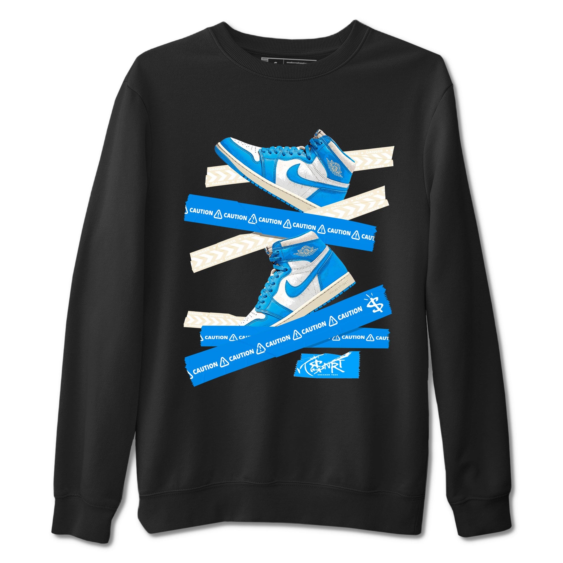 1s High OG UNC Reimagined shirts to match jordans Caution Tape graphic tees Air Jordan 1 UNC Reimagined match shoes to clothes SNRT Sneaker Tees unisex cotton Black 2 shirts