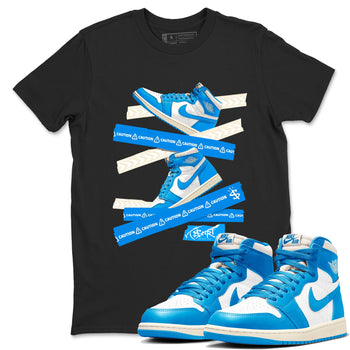 1s High OG UNC Reimagined shirts to match jordans Caution Tape graphic tees Air Jordan 1 UNC Reimagined match shoes to clothes SNRT Sneaker Tees unisex cotton Black 1 shirts
