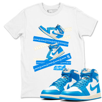 1s High OG UNC Reimagined shirts to match jordans Caution Tape graphic tees Air Jordan 1 UNC Reimagined match shoes to clothes SNRT Sneaker Tees unisex cotton White 1 shirts
