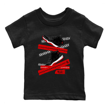 11s Bred Velvet shirts to match jordans Caution Tape sneaker match tees Air Jordan 11 Bred Velvet SNRT Sneaker Release Tees Youth Baby Black 2 crew neck shirts