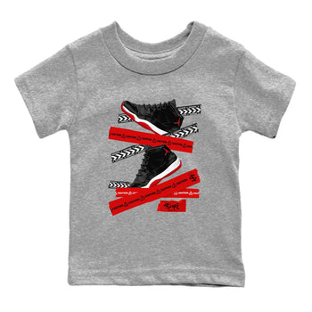 11s Bred Velvet shirts to match jordans Caution Tape sneaker match tees Air Jordan 11 Bred Velvet SNRT Sneaker Release Tees Youth Baby Heather Grey 2 crew neck shirts