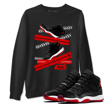 11s Bred Velvet shirts to match jordans Caution Tape sneaker match tees Air Jordan 11 Bred Velvet SNRT Sneaker Release Tees unisex cotton Black 1 crew neck shirts