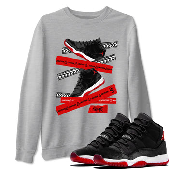 11s Bred Velvet shirts to match jordans Caution Tape sneaker match tees Air Jordan 11 Bred Velvet SNRT Sneaker Release Tees unisex cotton Heather Grey 1 crew neck shirts