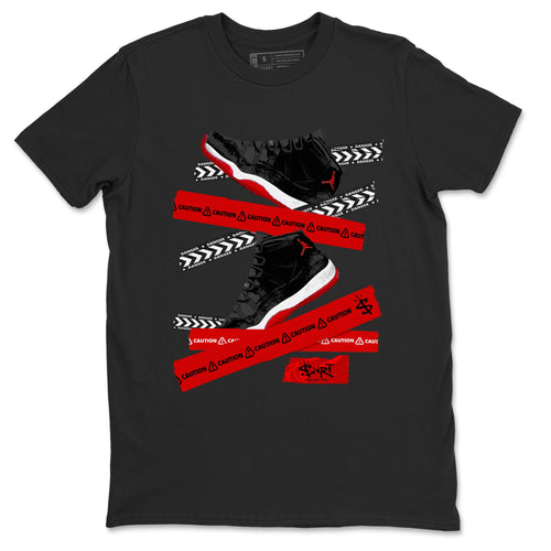 11s Bred Velvet shirts to match jordans Caution Tape sneaker match tees Air Jordan 11 Bred Velvet SNRT Sneaker Release Tees unisex cotton Black 2 crew neck shirts