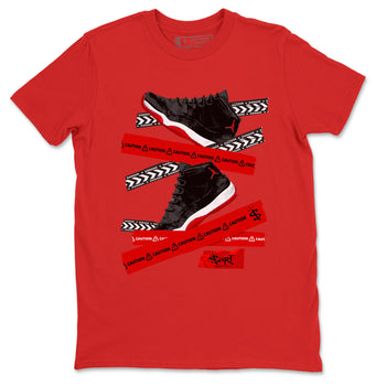 11s Bred Velvet shirts to match jordans Caution Tape sneaker match tees Air Jordan 11 Bred Velvet SNRT Sneaker Release Tees unisex cotton Red 2 crew neck shirts
