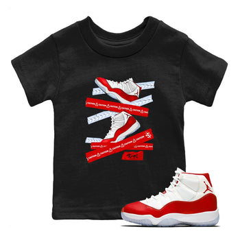 11s Cherry shirts to match jordans Caution Tape sneaker match tees Air Jordan 11 Retro Cherry match shoes to clothes SNRT Sneaker Tees Youth Baby Black 1 tee