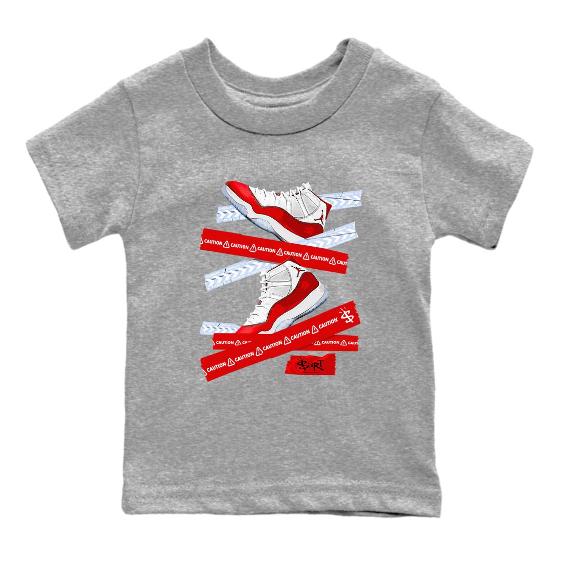 11s Cherry shirts to match jordans Caution Tape sneaker match tees Air Jordan 11 Retro Cherry match shoes to clothes SNRT Sneaker Tees Youth Baby Heather Grey 2 tee