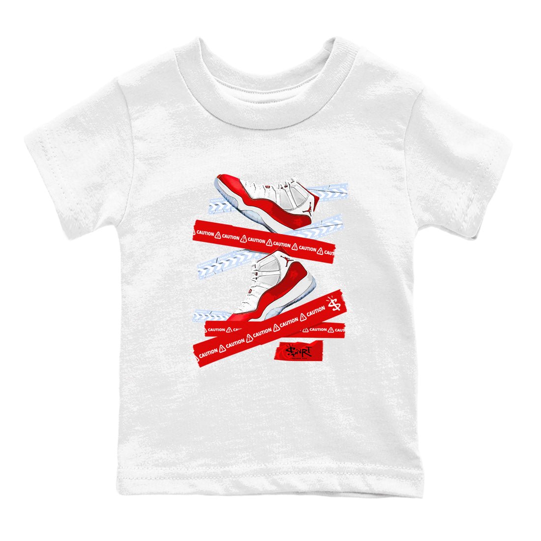11s Cherry shirts to match jordans Caution Tape sneaker match tees Air Jordan 11 Retro Cherry match shoes to clothes SNRT Sneaker Tees Youth Baby White 2 tee