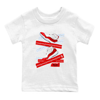 11s Cherry shirts to match jordans Caution Tape sneaker match tees Air Jordan 11 Retro Cherry match shoes to clothes SNRT Sneaker Tees Youth Baby White 2 tee