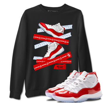 11s Cherry shirts to match jordans Caution Tape sneaker match tees Air Jordan 11 Retro Cherry match shoes to clothes SNRT Sneaker Tees unisex cotton Black 1 shirts