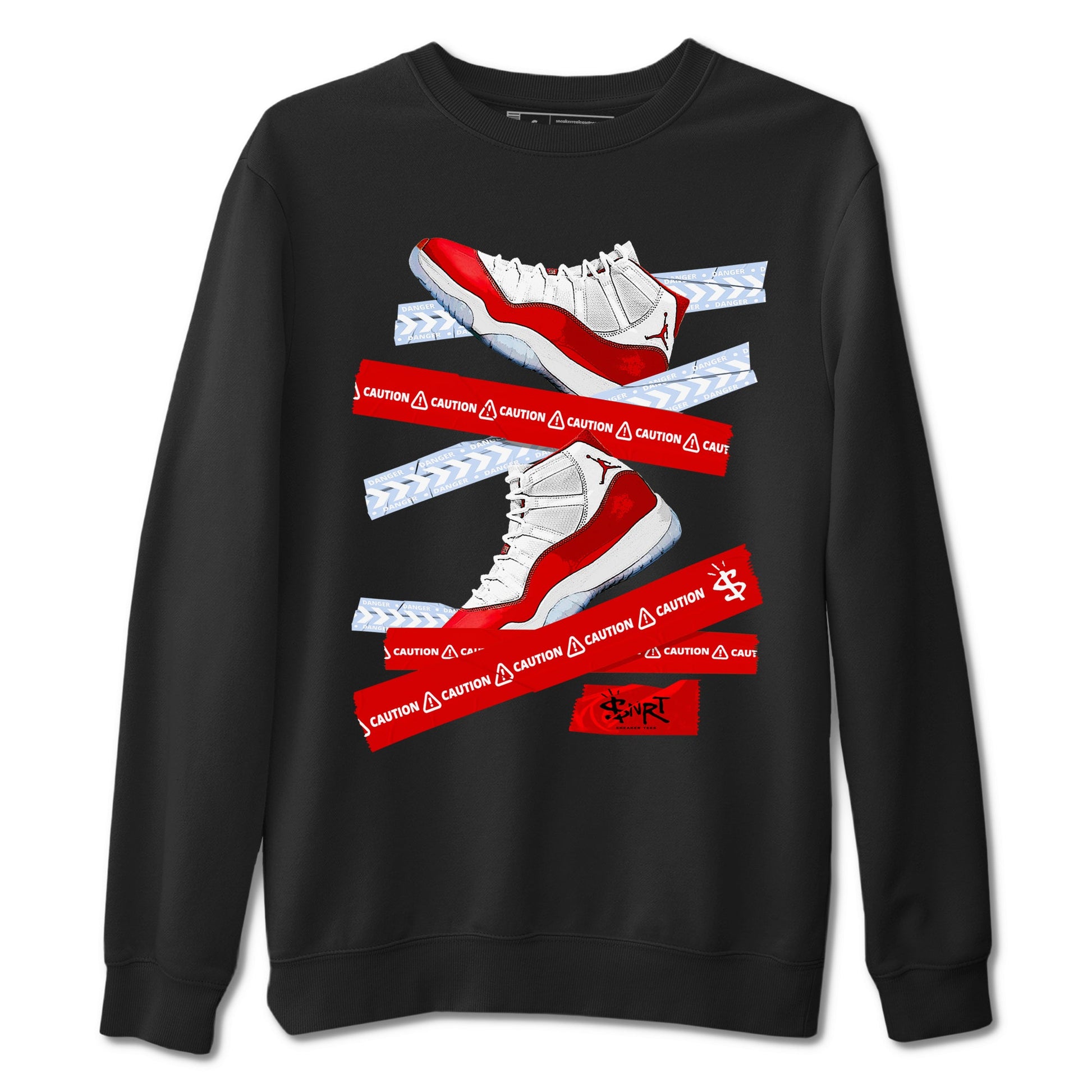 11s Cherry shirts to match jordans Caution Tape sneaker match tees Air Jordan 11 Retro Cherry match shoes to clothes SNRT Sneaker Tees unisex cotton Black 2 shirts
